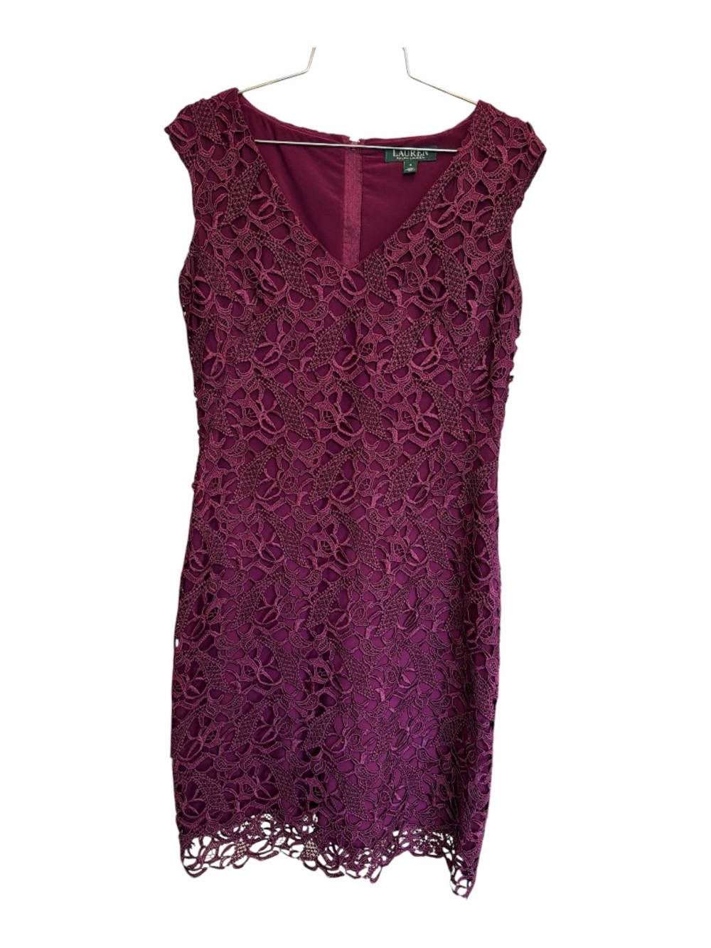 Lauren Ralph Lauren Burgundy Lace Sheath Dress Size 6 Cocktail Guest - Picture 7 of 12